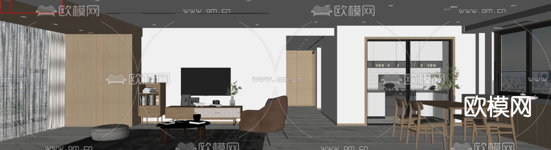 北欧客餐厅su模型下载（渲染图4）