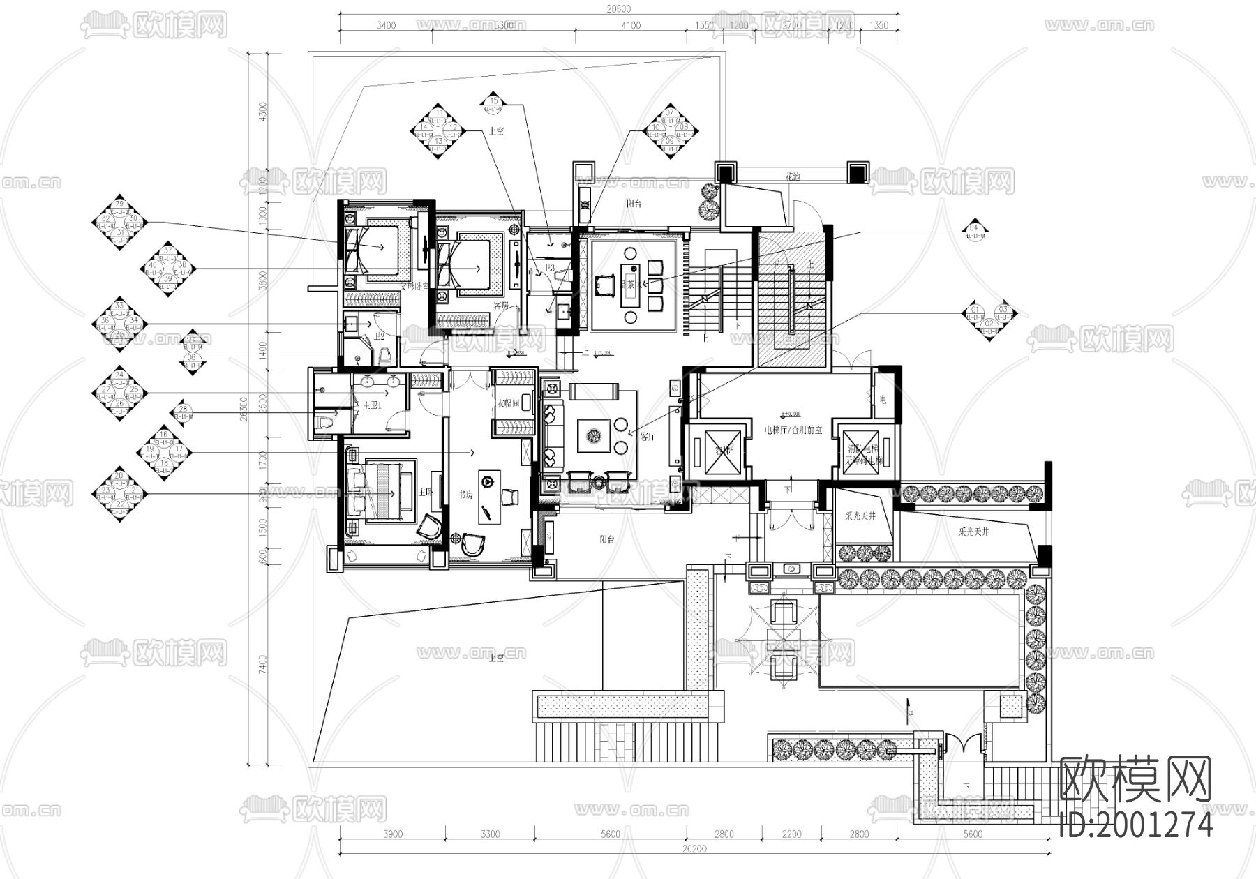 三层别墅cad施工图下载（渲染图3）