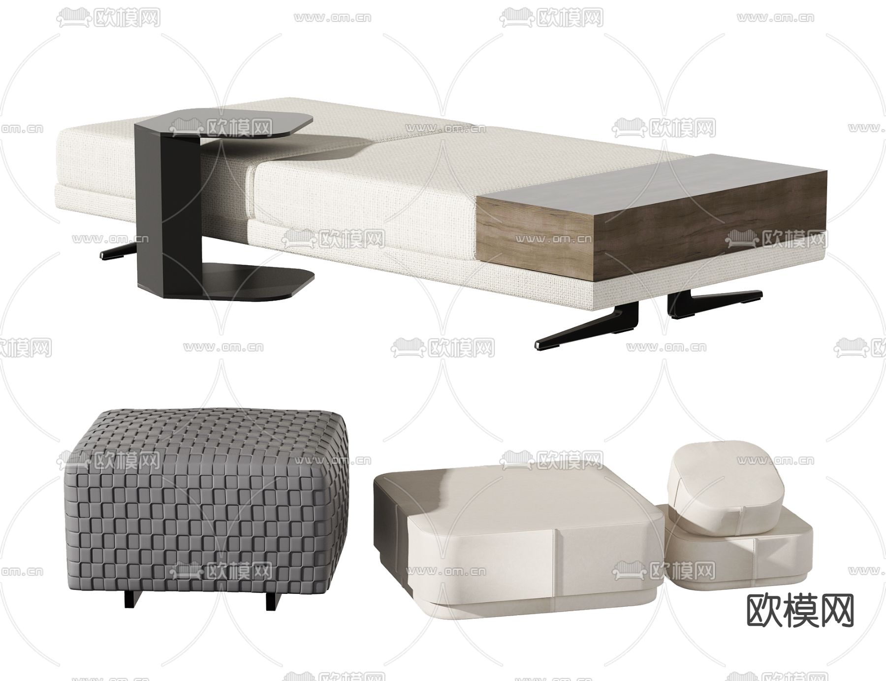 现代布艺床尾凳3d模型下载