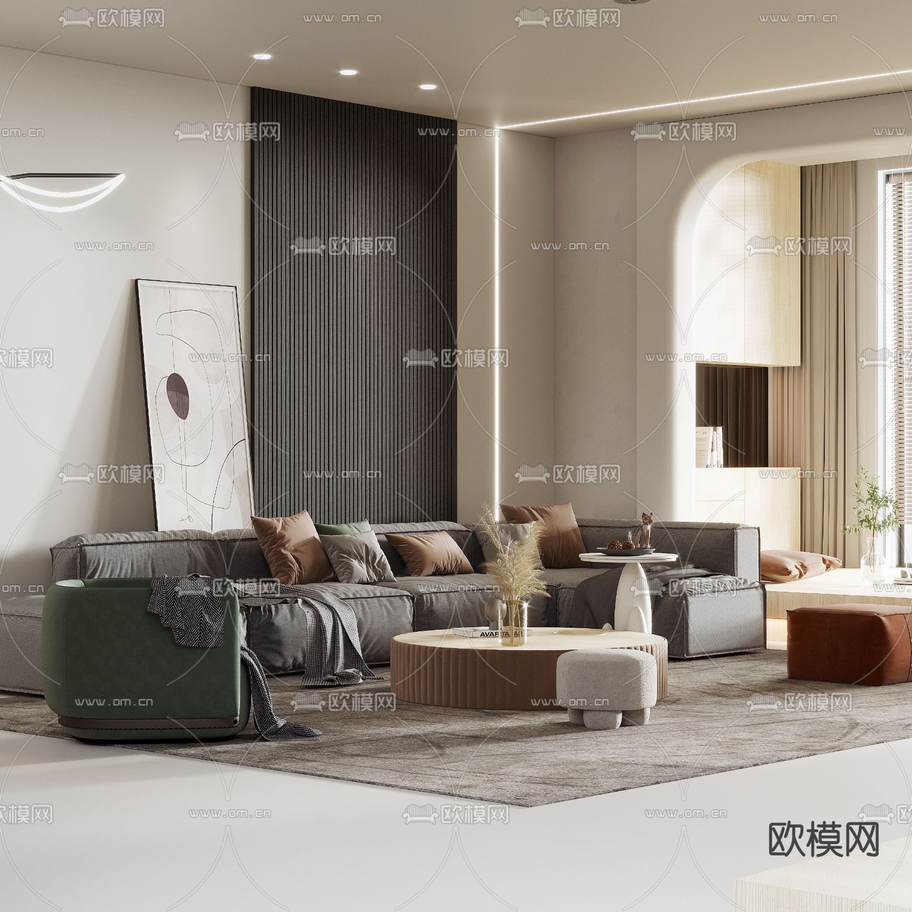 现代客厅3d模型下载（渲染图3）