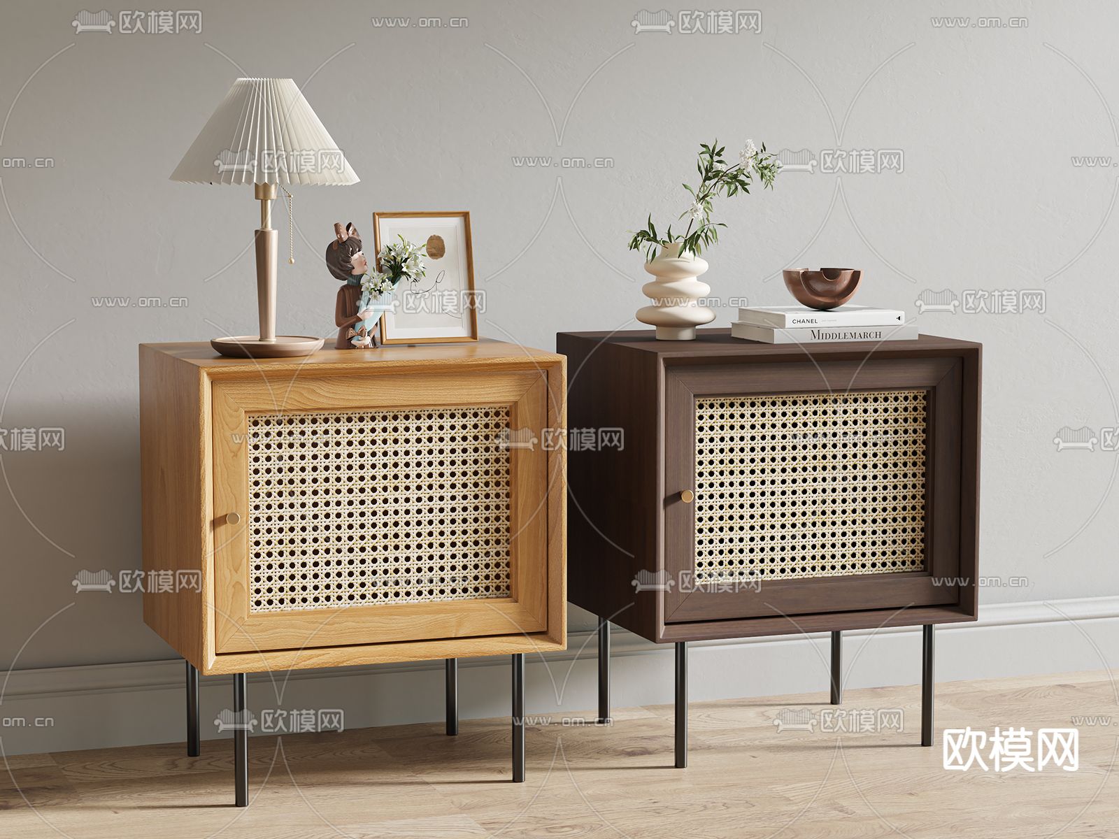 北欧实木床头柜3d模型下载