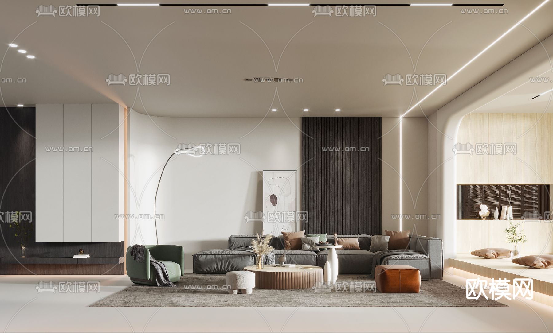 现代客厅3d模型下载（渲染图1）