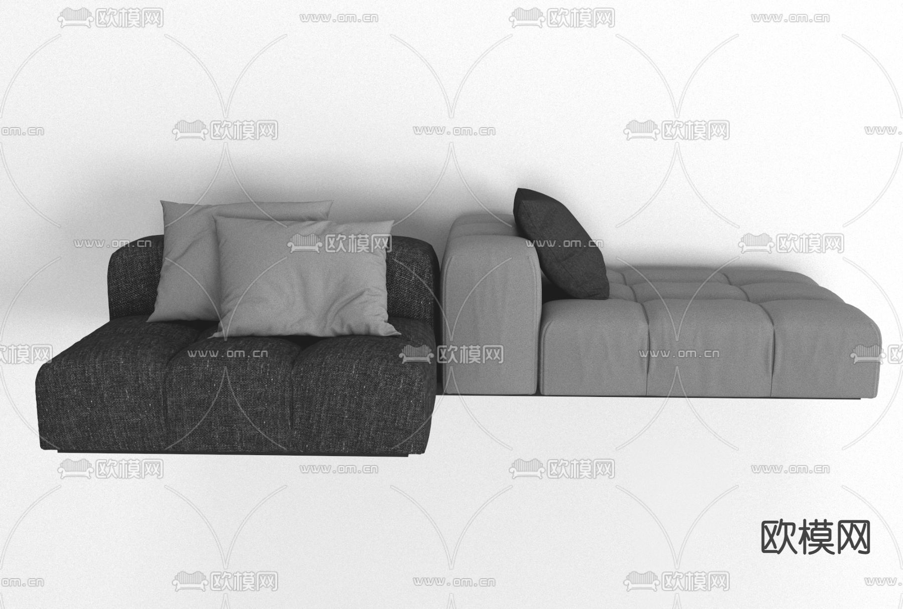 现代布艺休闲沙发免费3d模型下载