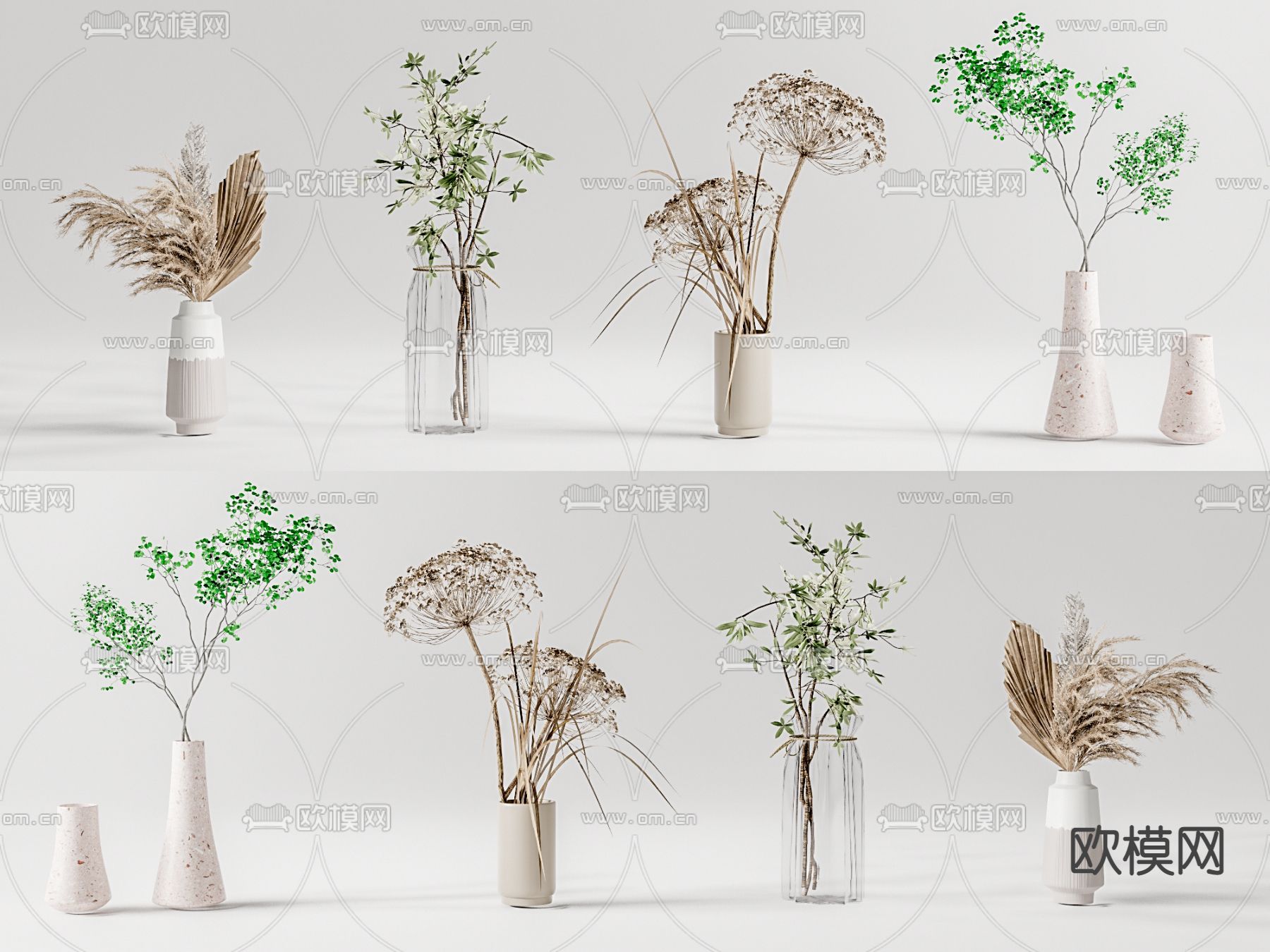 现代干草花瓶摆件su模型
