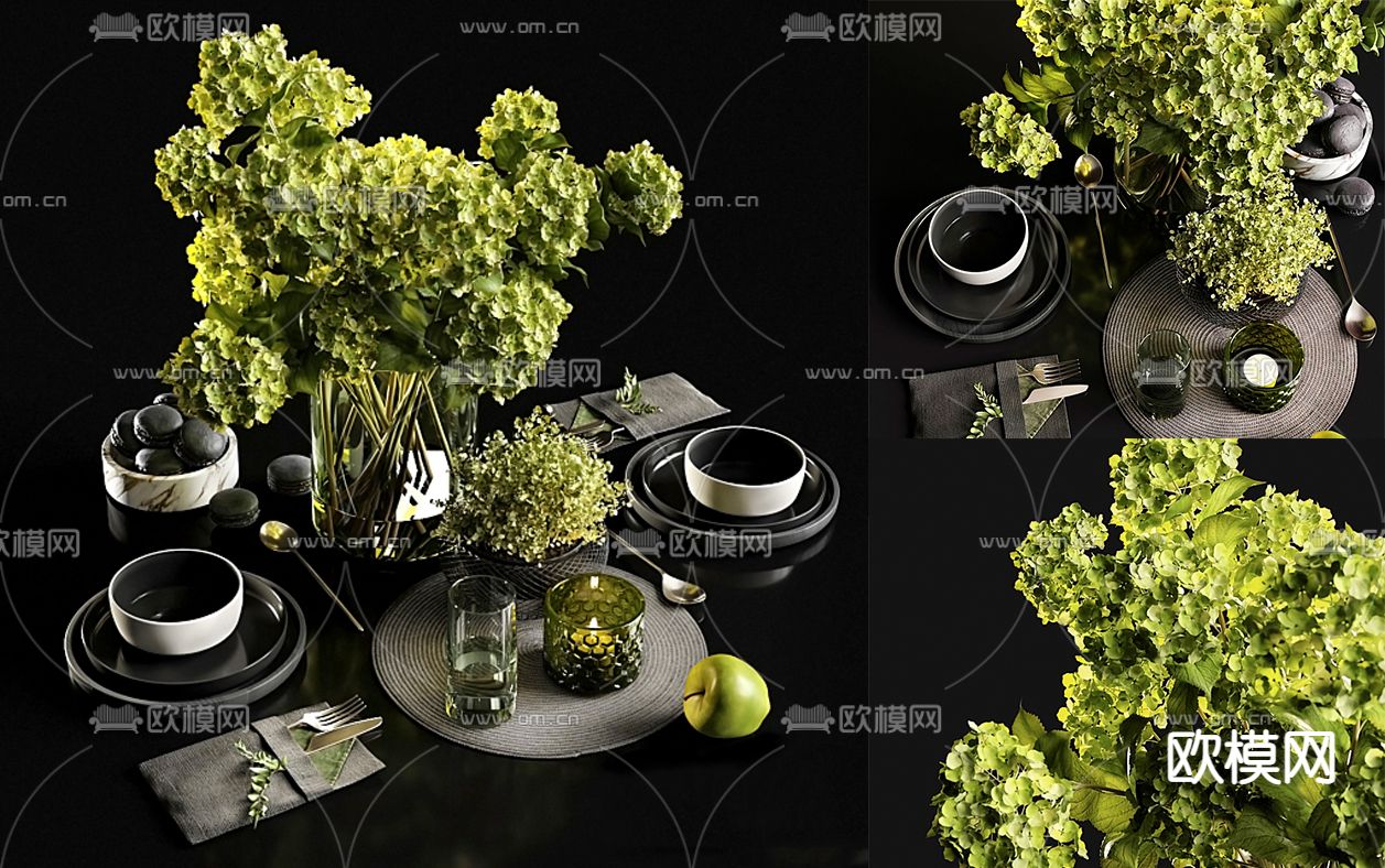 现代玻璃花瓶花艺3d模型下载