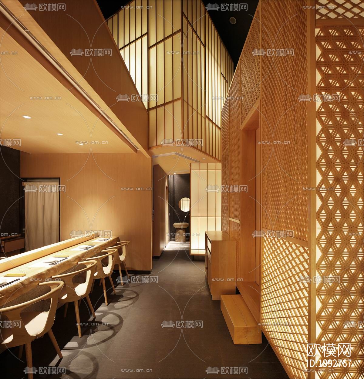 成都大德餐厅日式料理cad施工图下载（渲染图2）