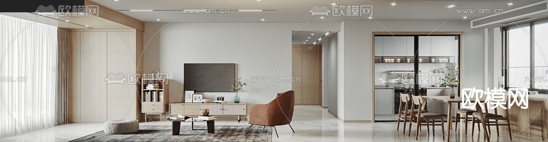 北欧客餐厅su模型下载（渲染图2）