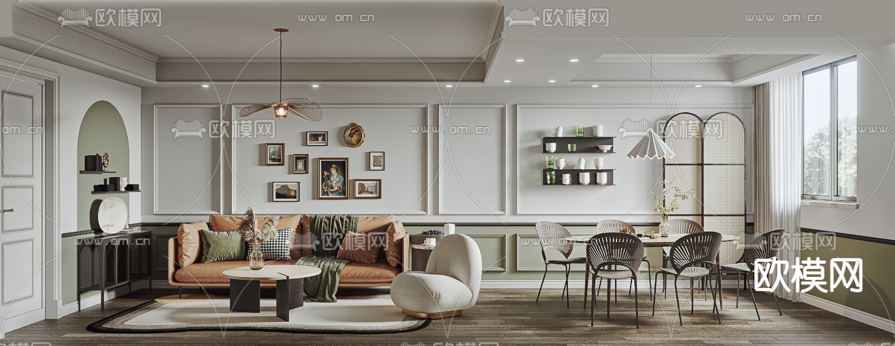 简欧客餐厅su模型下载（渲染图1）