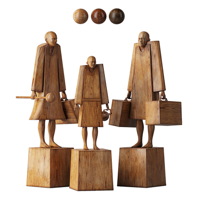 旅人木雕雕塑3d模型