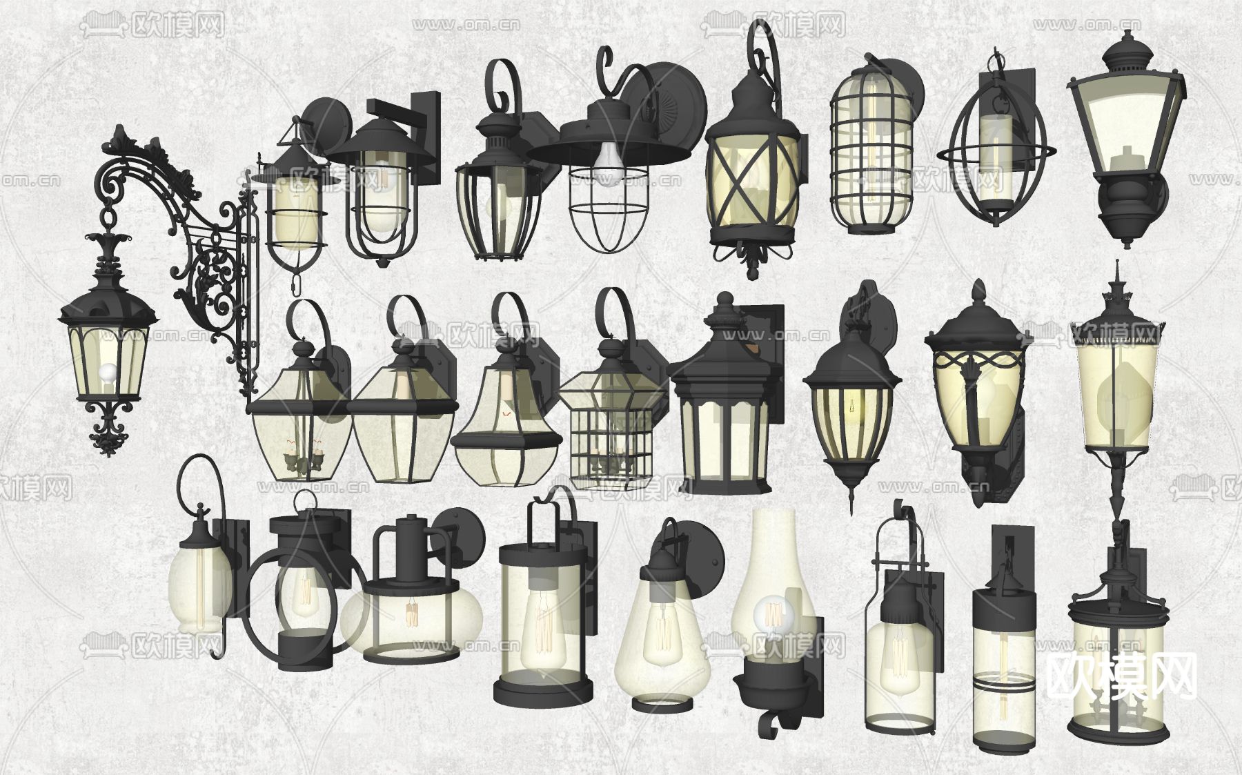 欧式铁艺壁灯su模型下载（渲染图2）