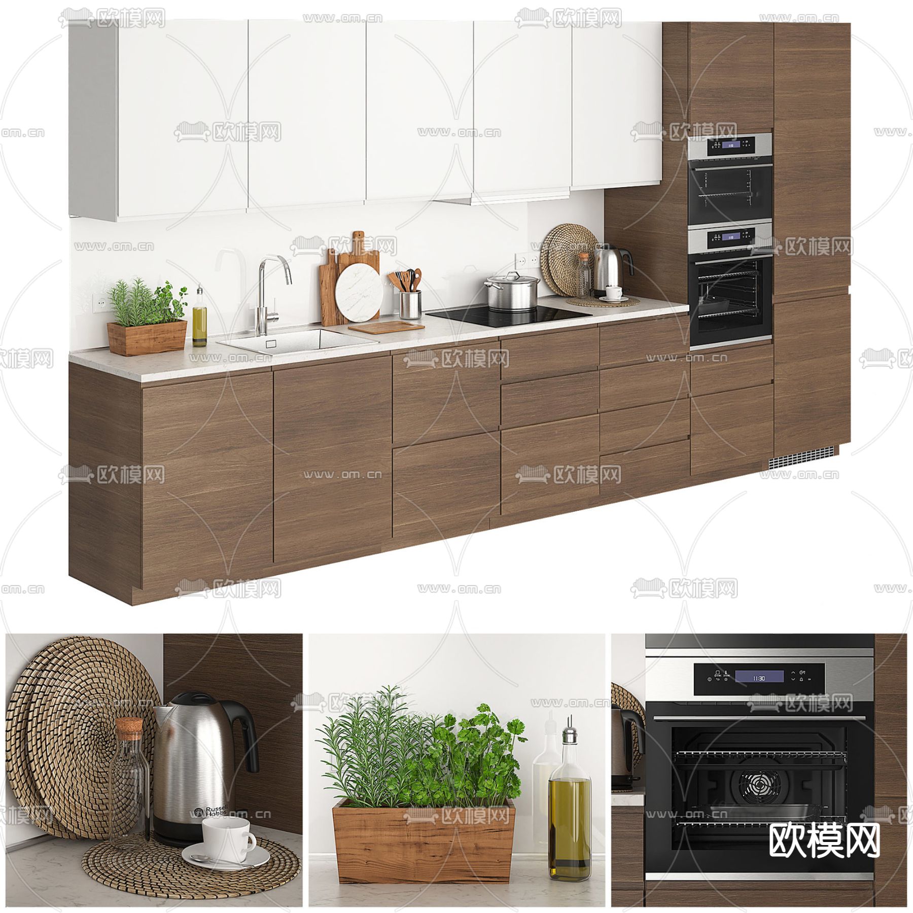 现代厨房橱柜su模型下载（渲染图1）
