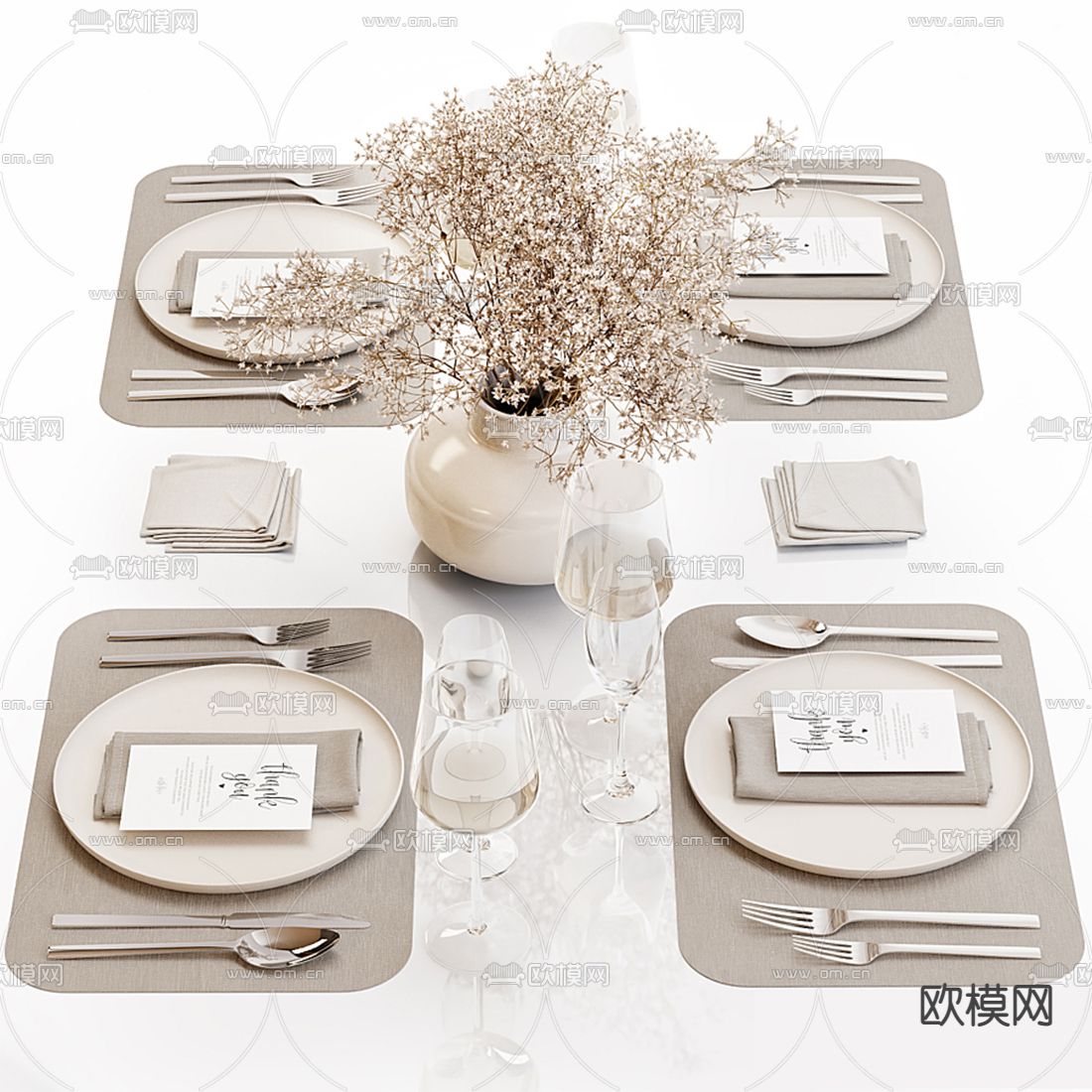 现代西餐餐具3d模型下载