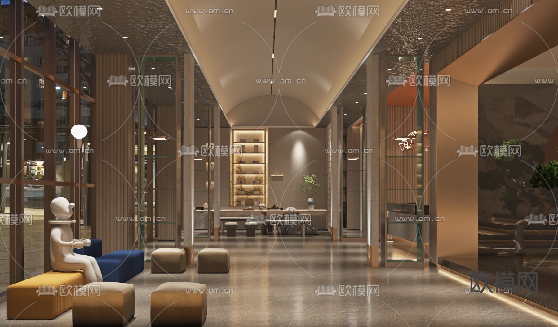 新中式茶馆接待大厅3d模型下载（渲染图1）