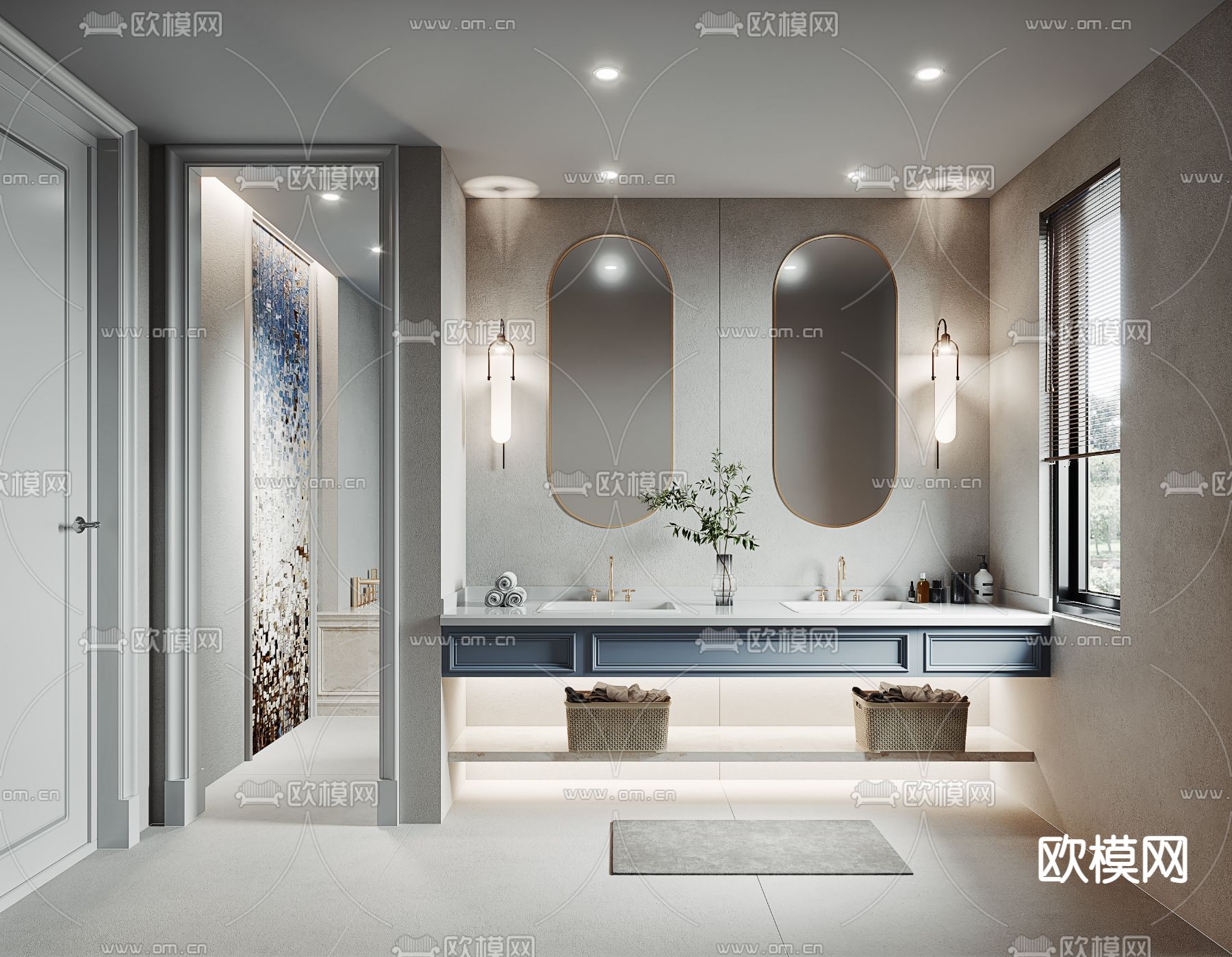 现代卫生间浴室su模型下载（渲染图1）