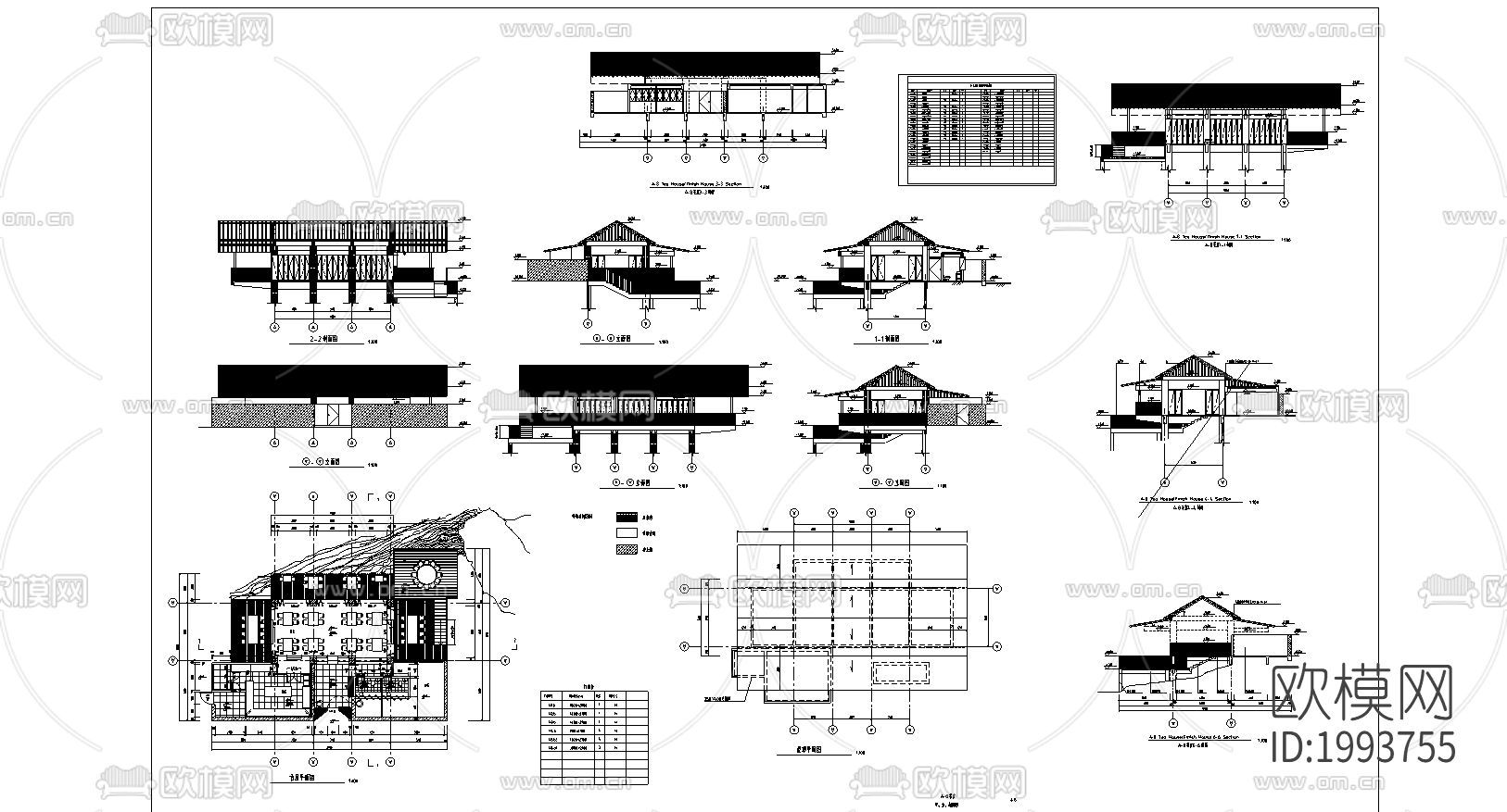 渡假村茶室cad施工图下载（渲染图1）