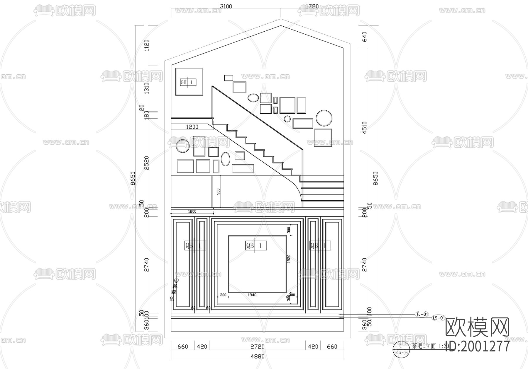 三层高端别墅cad施工图下载（渲染图6）