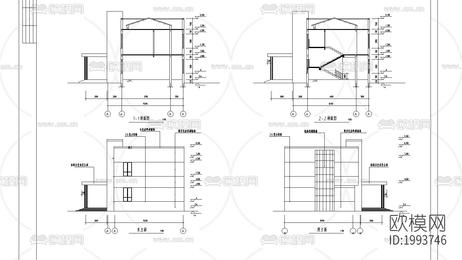某工厂两层办公楼cad施工图下载（渲染图3）