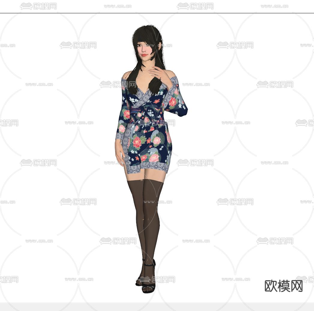 日式和服美女人物su模下载（渲染图2）