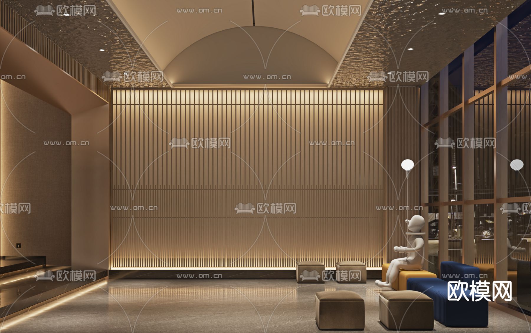 新中式茶馆接待大厅3d模型下载（渲染图2）