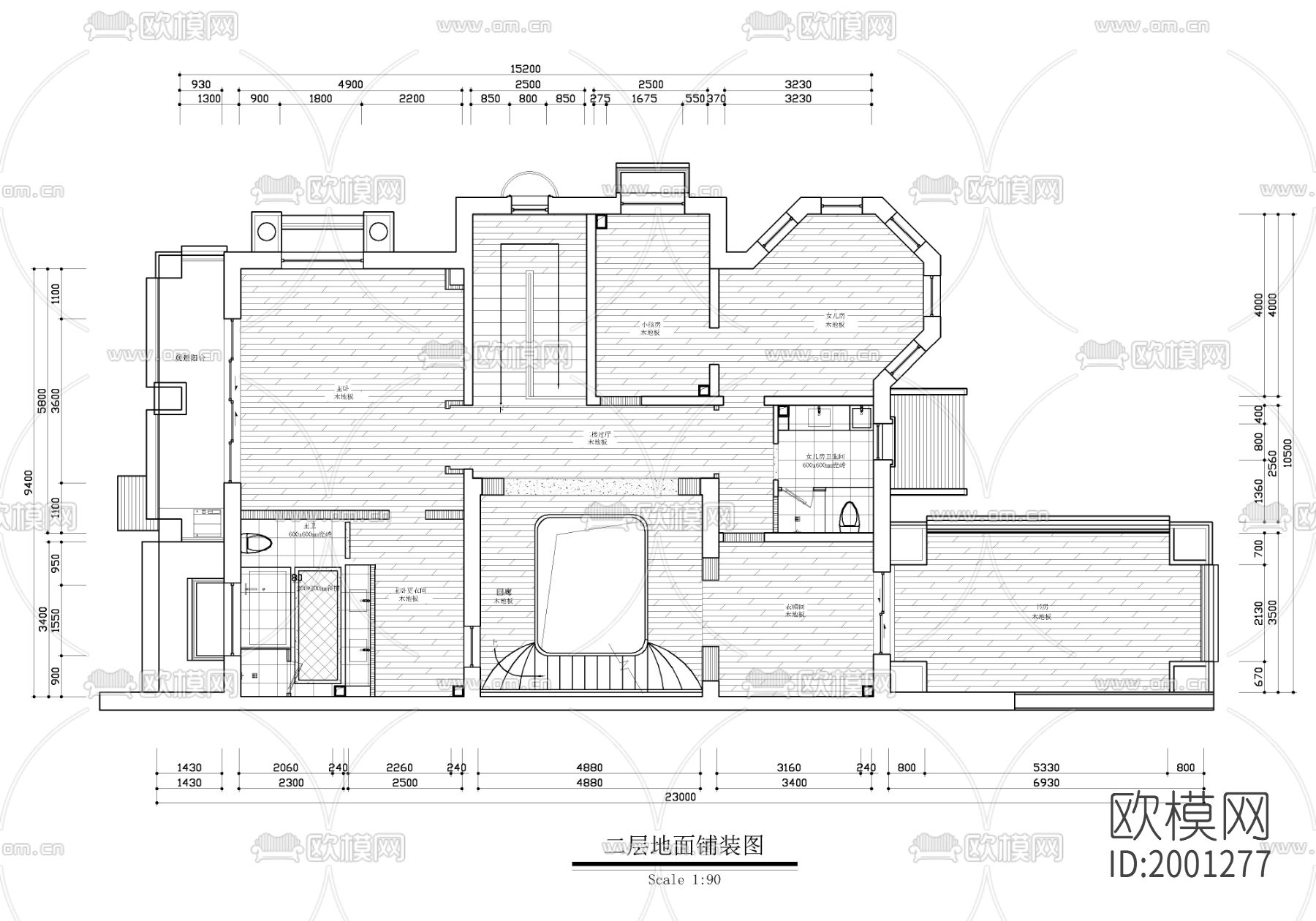 三层高端别墅cad施工图下载（渲染图3）