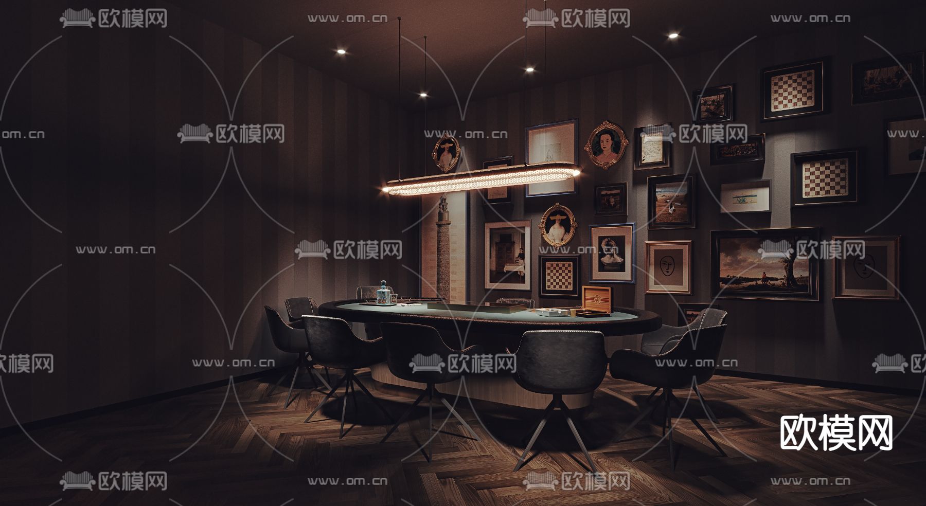 欧式棋牌室3d模型下载（渲染图1）