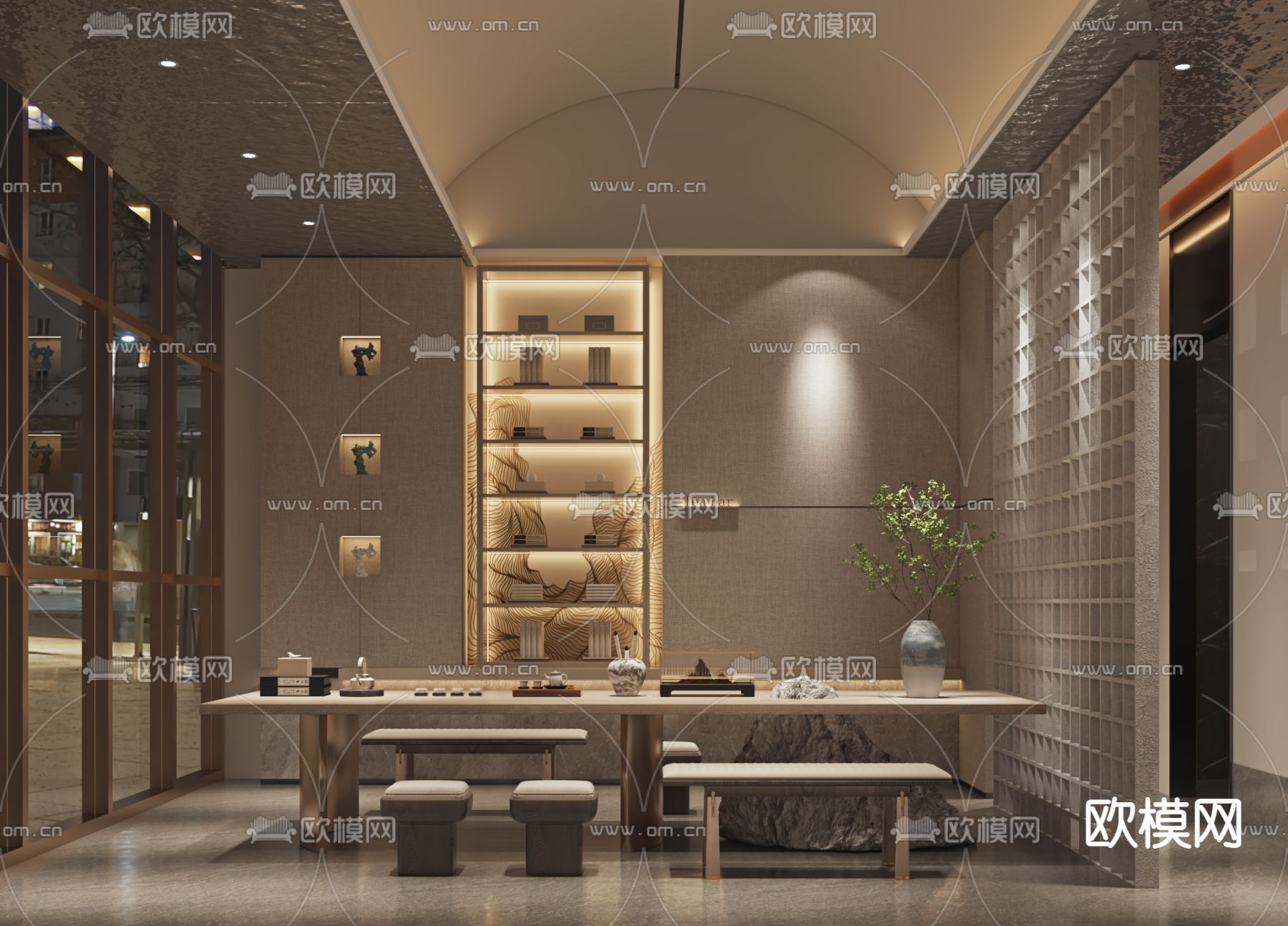 新中式茶馆接待大厅3d模型下载（渲染图5）