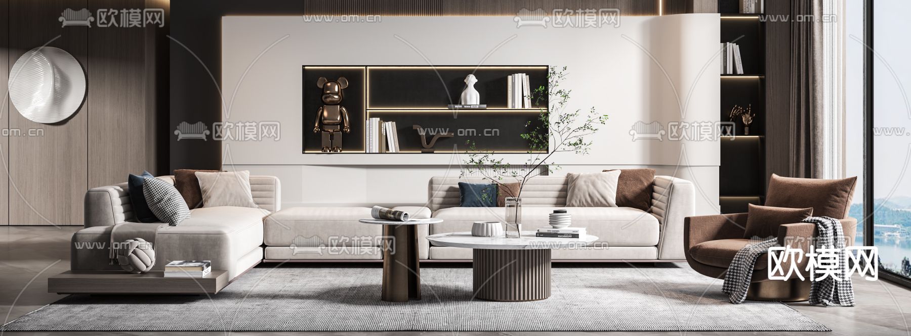 现代布艺转角沙发组合3d模型下载（渲染图3）