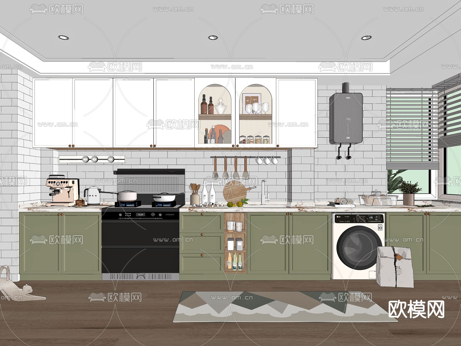 北欧封闭式厨房su模型下载（渲染图2）