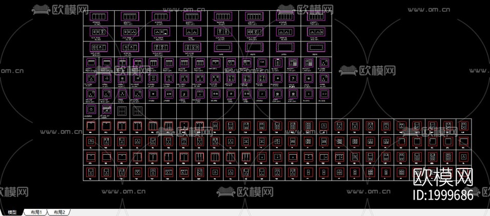 开关插座灯具cad图库下载(渲染图2)