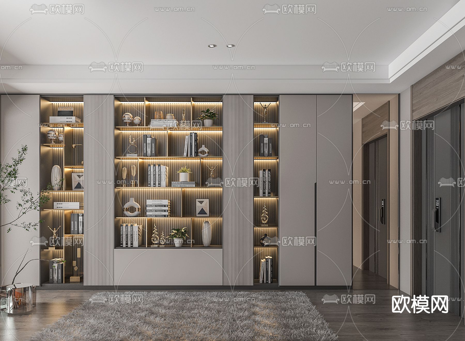 现代装饰柜书柜3d模型下载