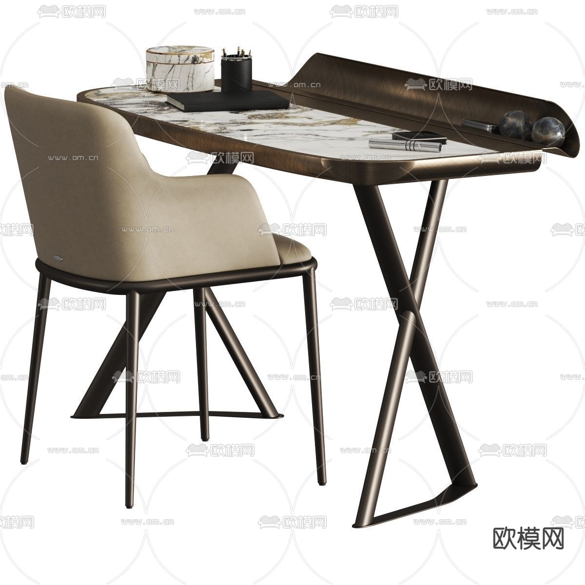 现代轻奢书桌椅3d模型下载