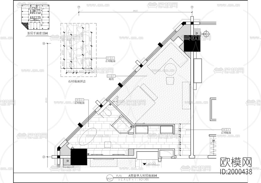 某酒店A型豪华大床房cad施工图下载(渲染图3)
