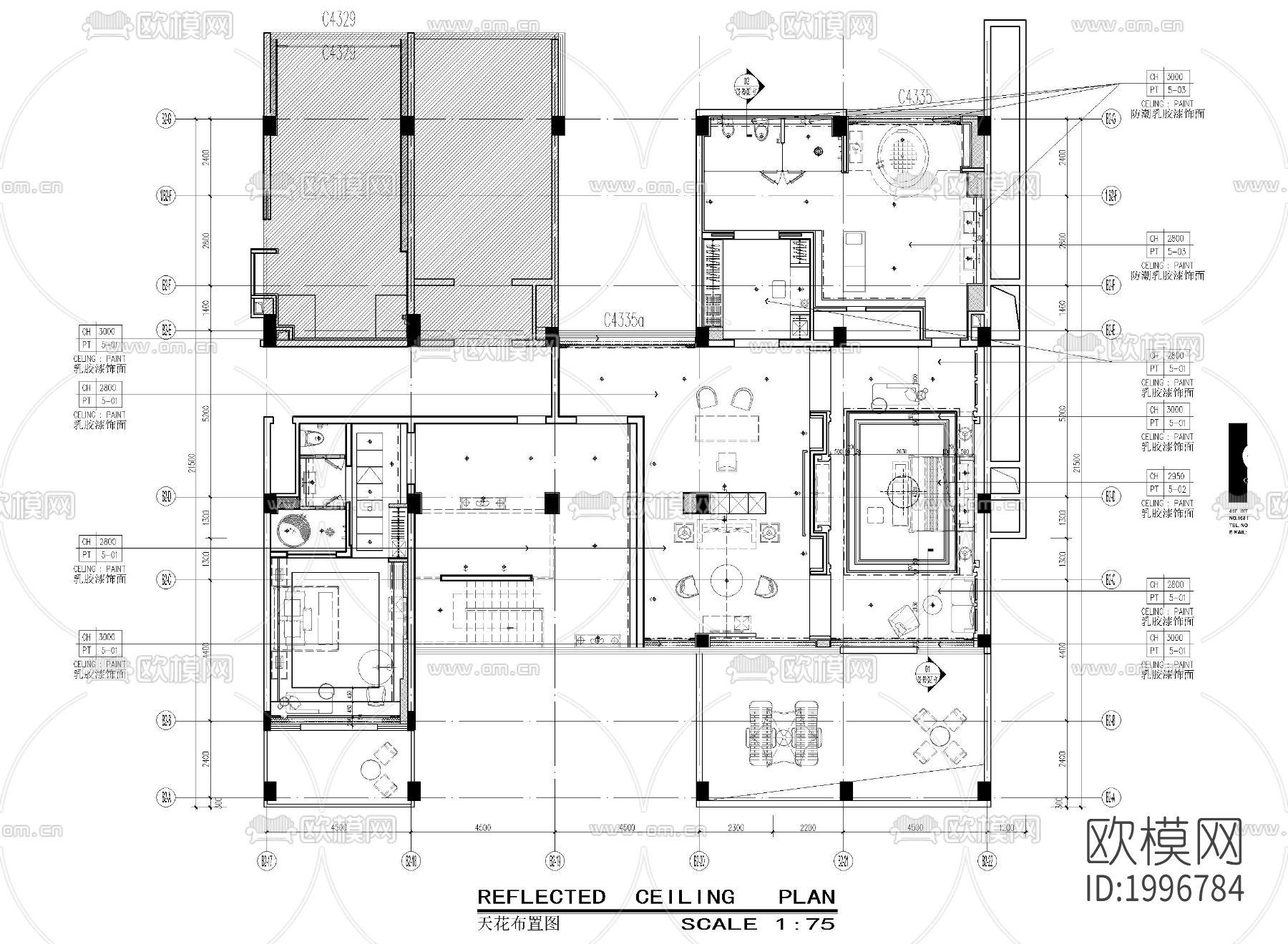 总统套房cad施工图下载（渲染图4）