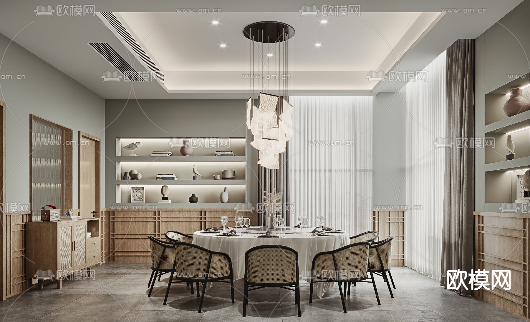 侘寂风餐厅包房su模型下载（渲染图1）