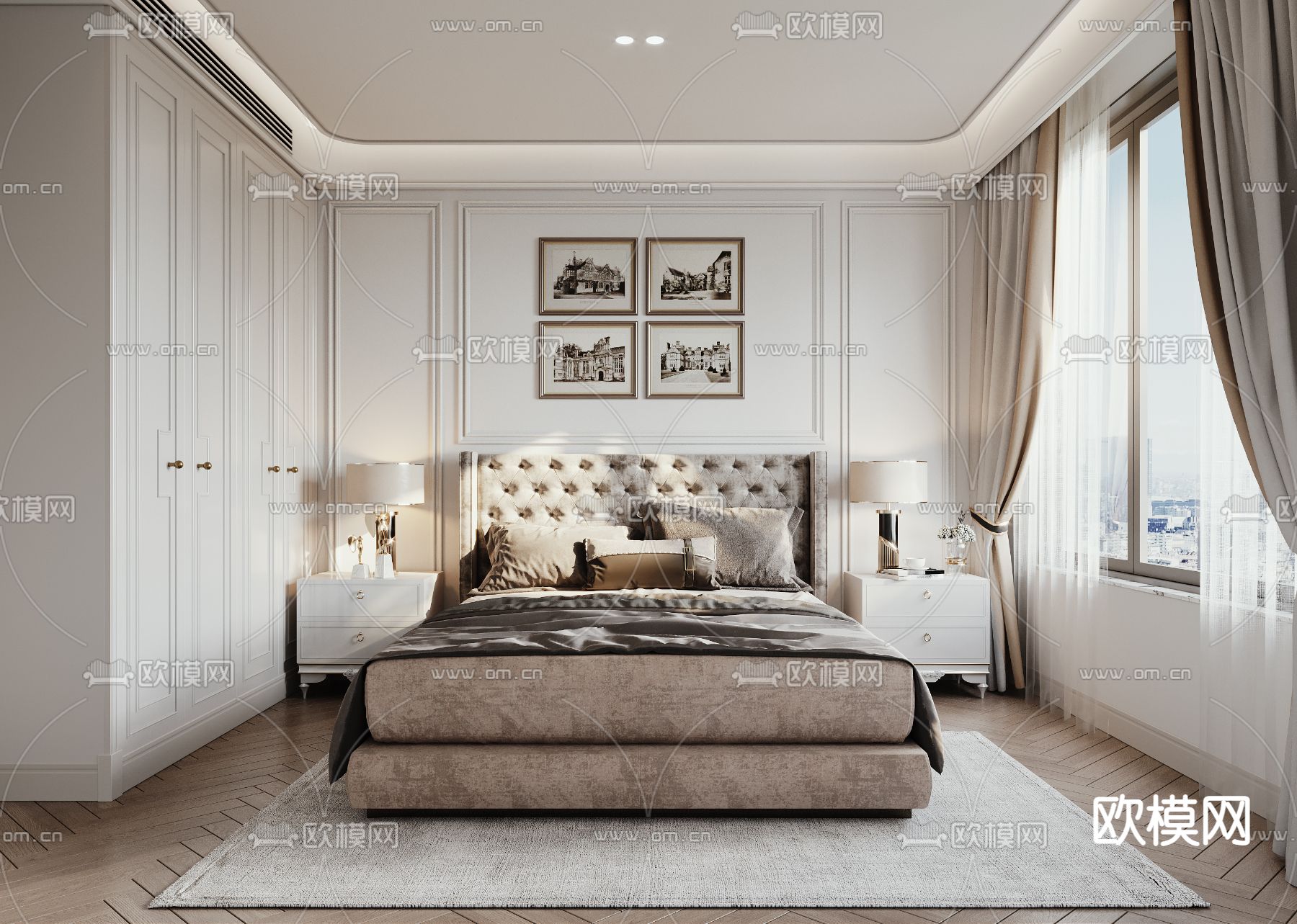 美式卧室主人房3d模型下载