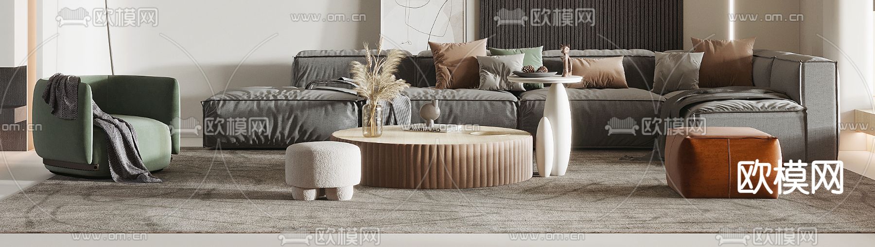 现代客厅3d模型下载（渲染图2）