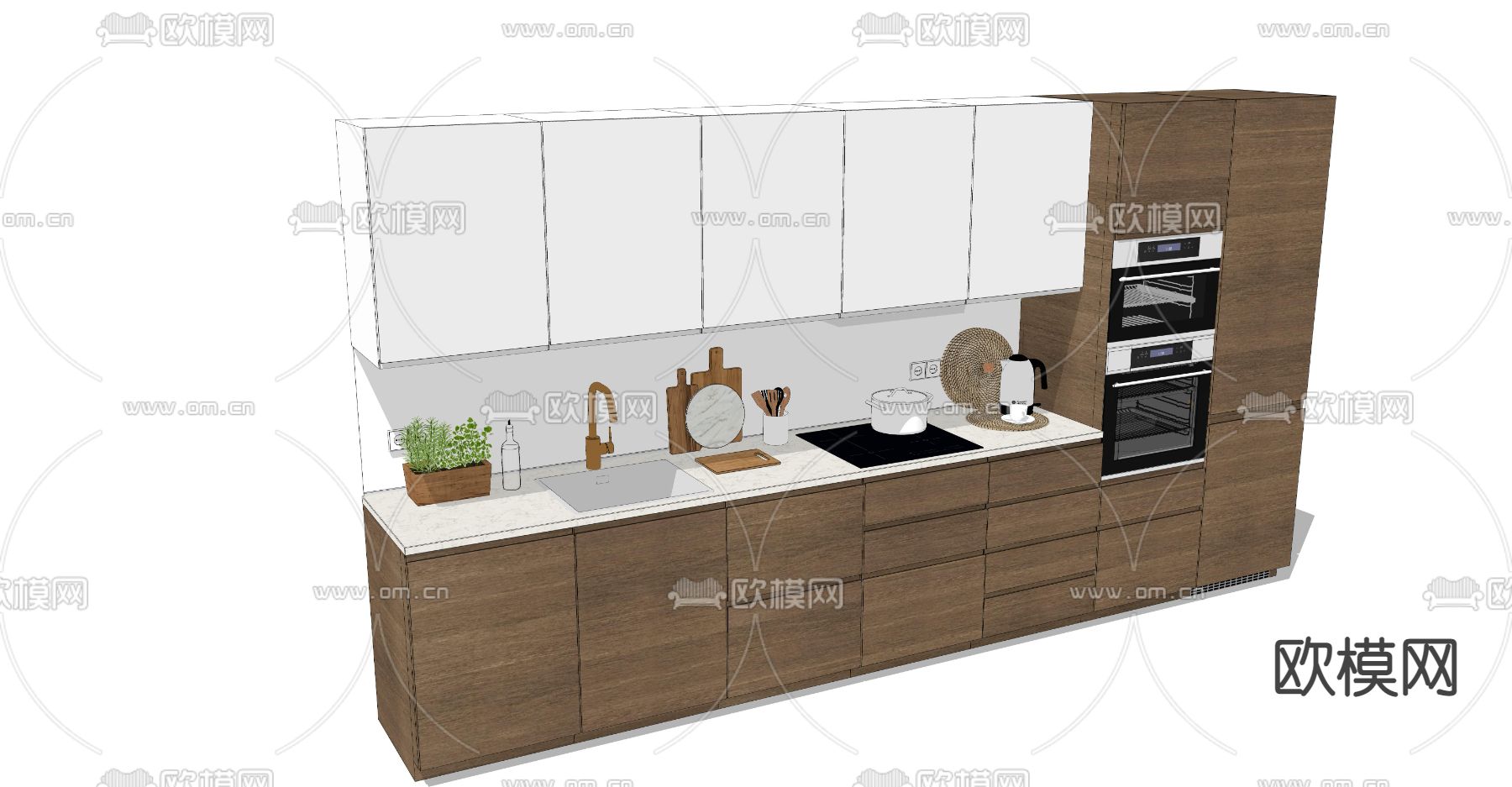 现代厨房橱柜su模型下载（渲染图3）