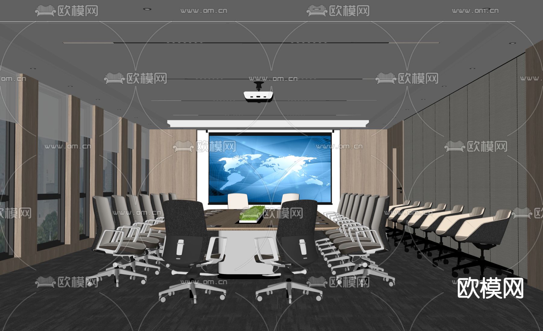 现代会议室su模型下载（渲染图2）