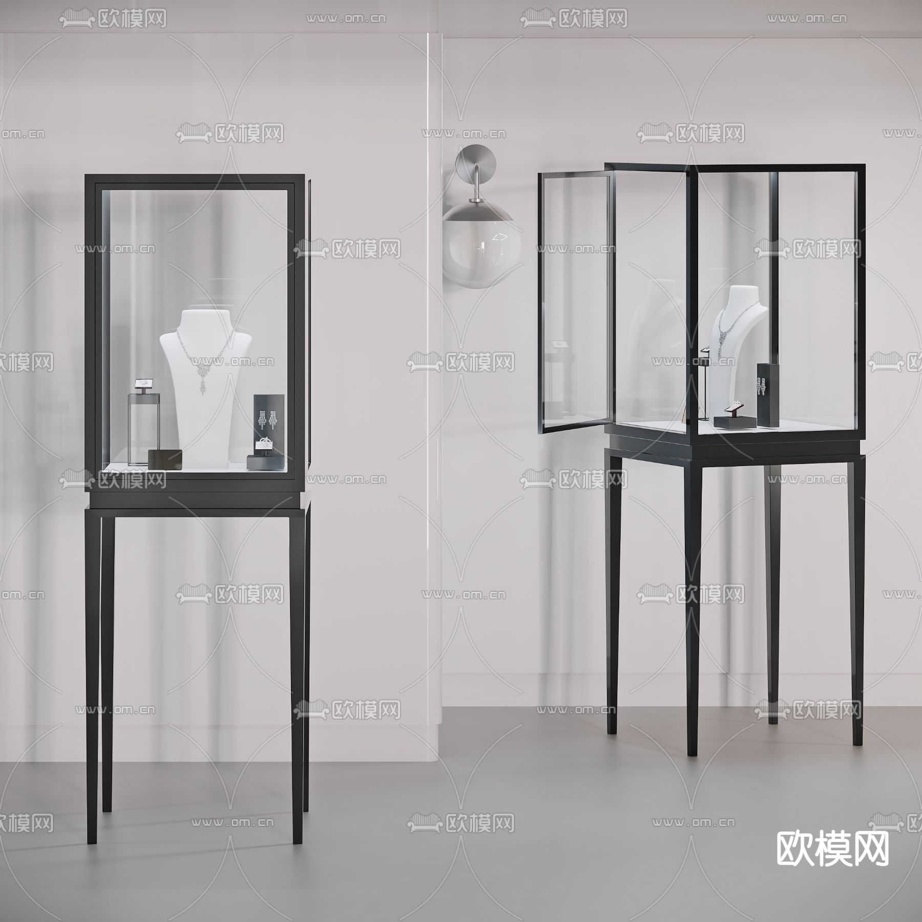 现代珠宝店玻璃展柜3d模型