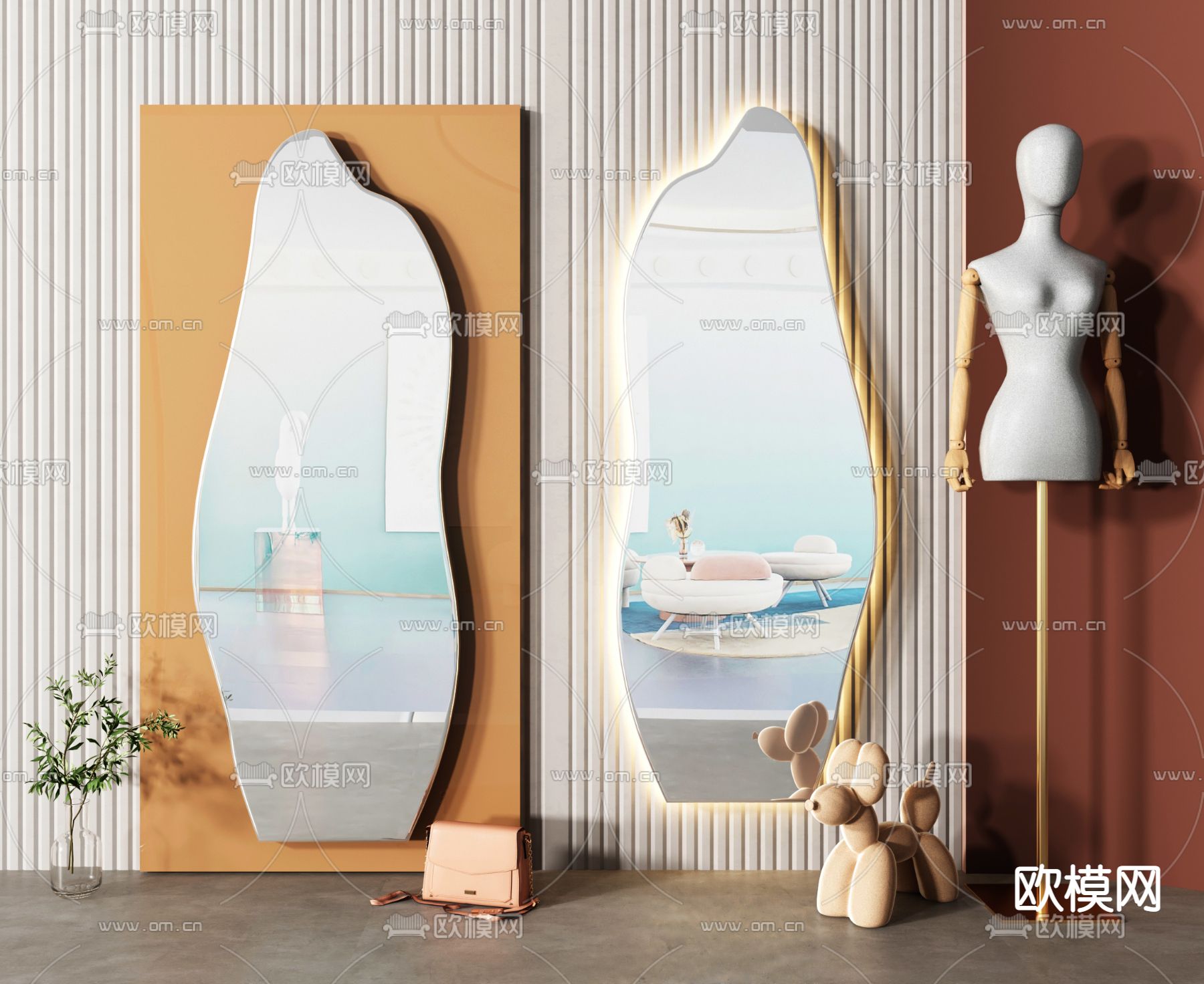 现代不规则全身镜3d模型下载