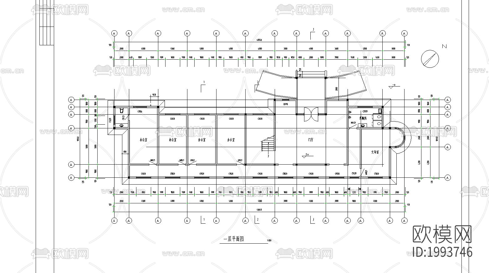 某工厂两层办公楼cad施工图下载（渲染图2）