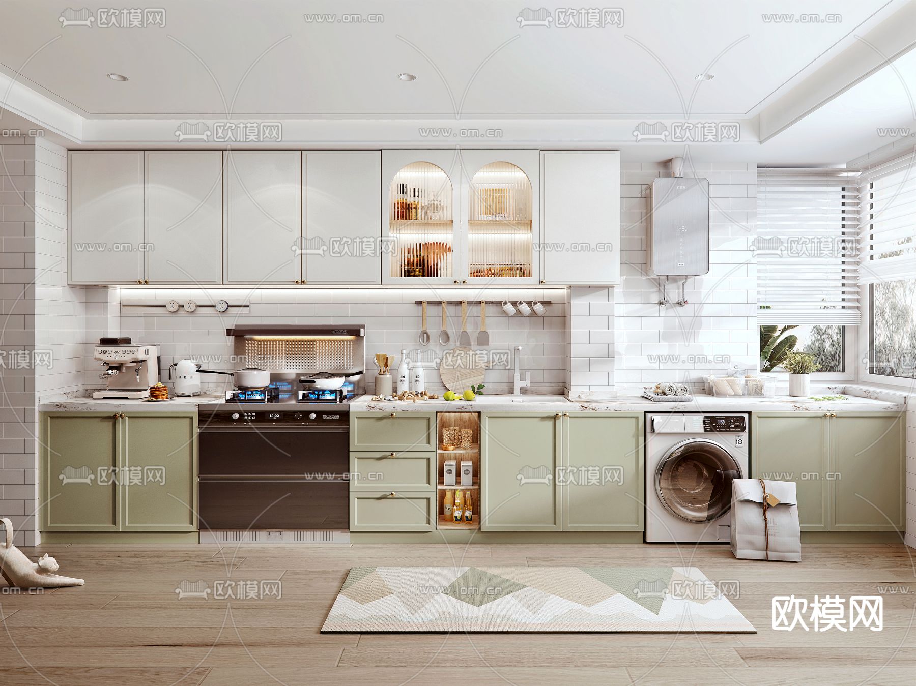 北欧封闭式厨房su模型下载（渲染图1）