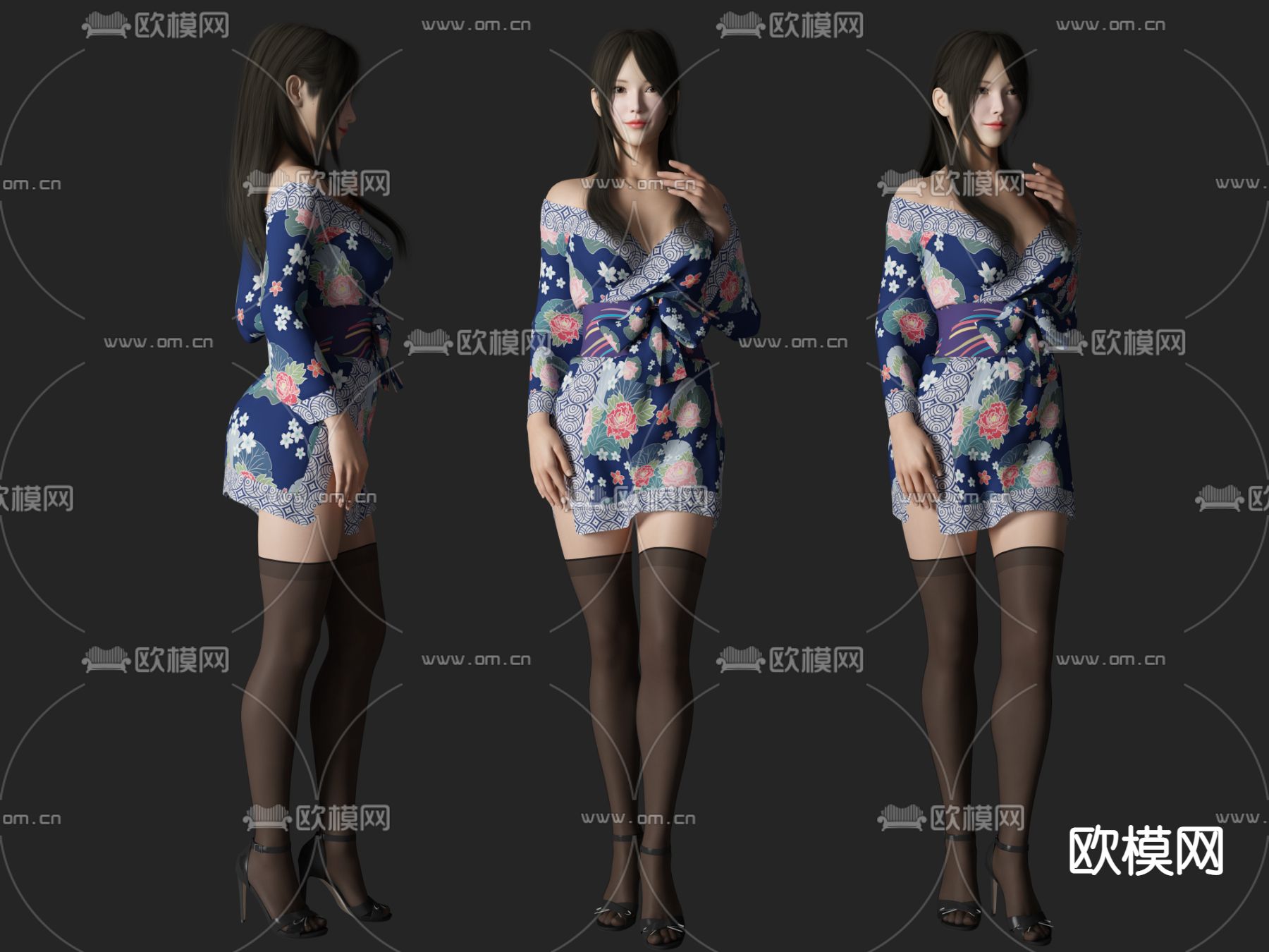 日式和服美女人物su模下载（渲染图1）