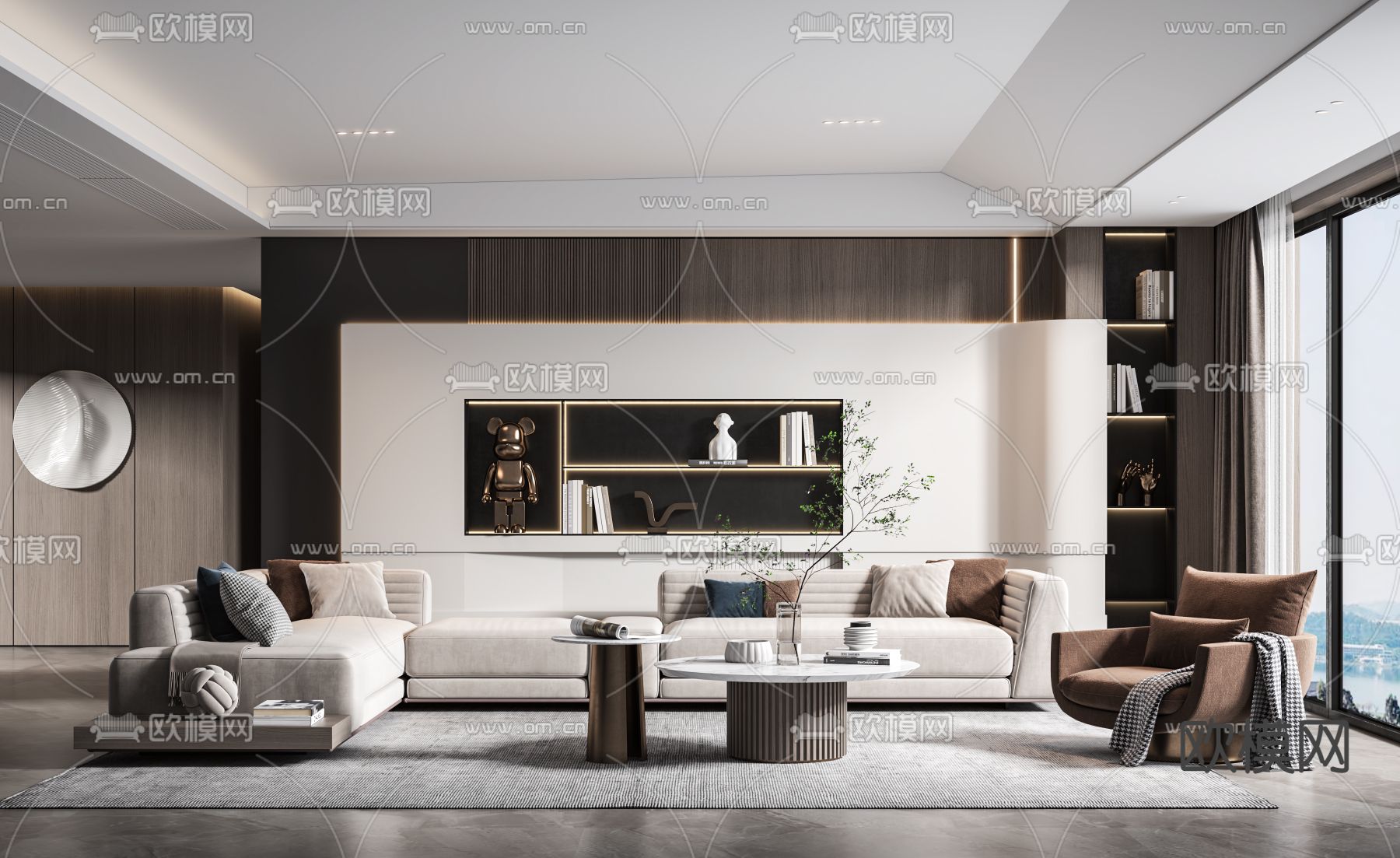 现代布艺转角沙发组合3d模型下载（渲染图1）