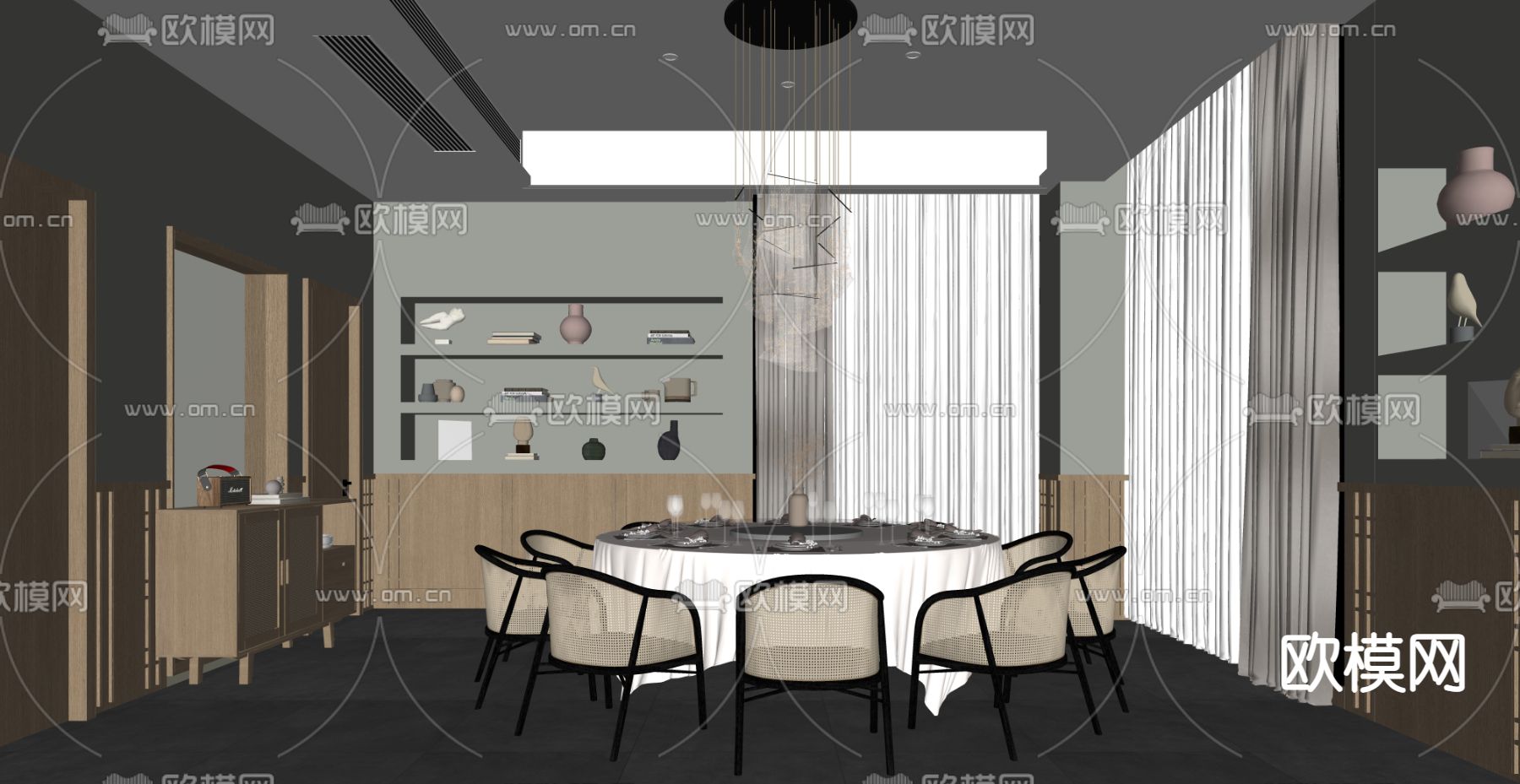 侘寂风餐厅包房su模型下载（渲染图2）