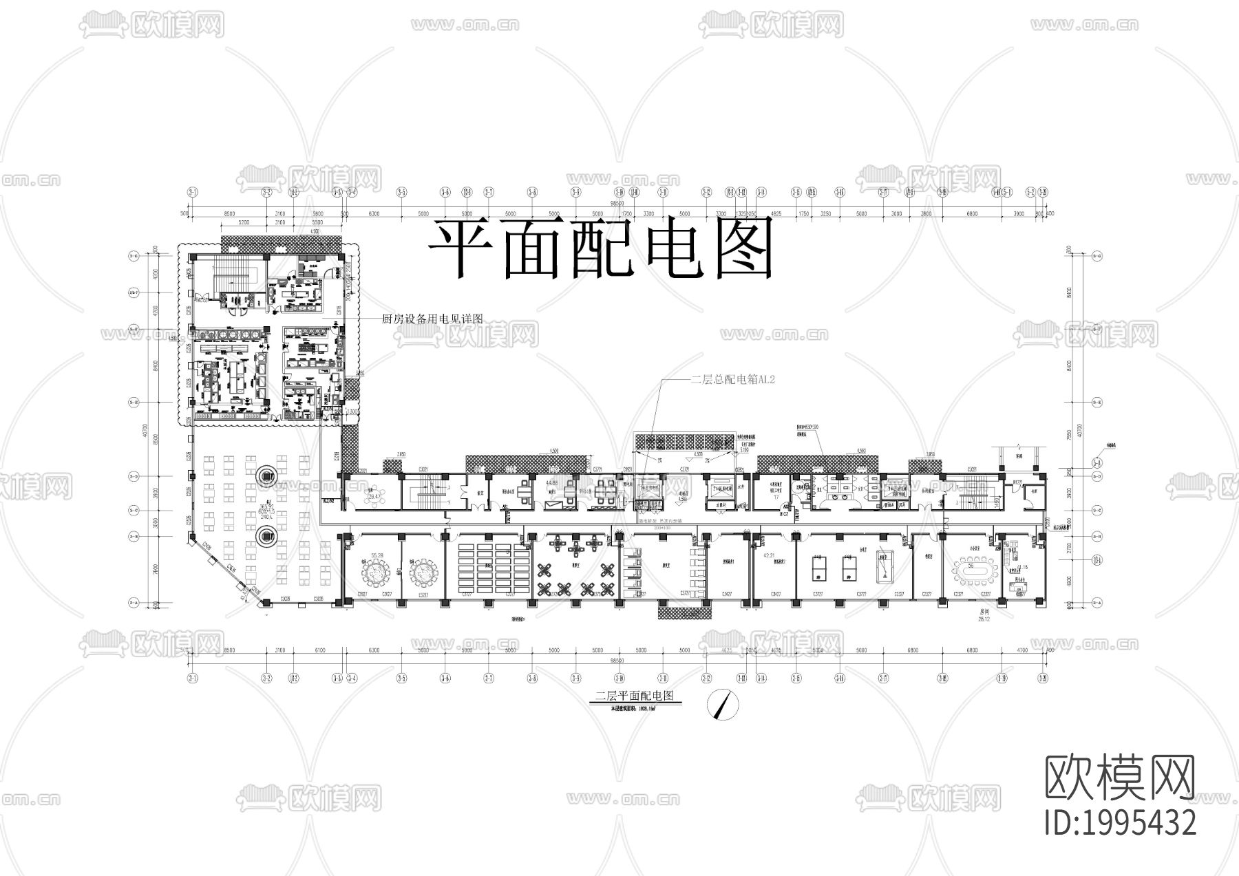 养老中心电气cad施工图下载（渲染图1）