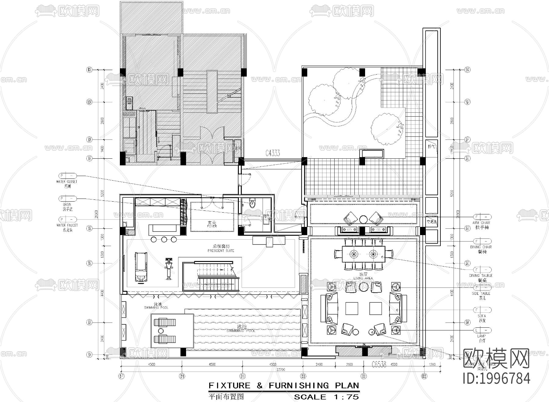 总统套房cad施工图下载（渲染图1）