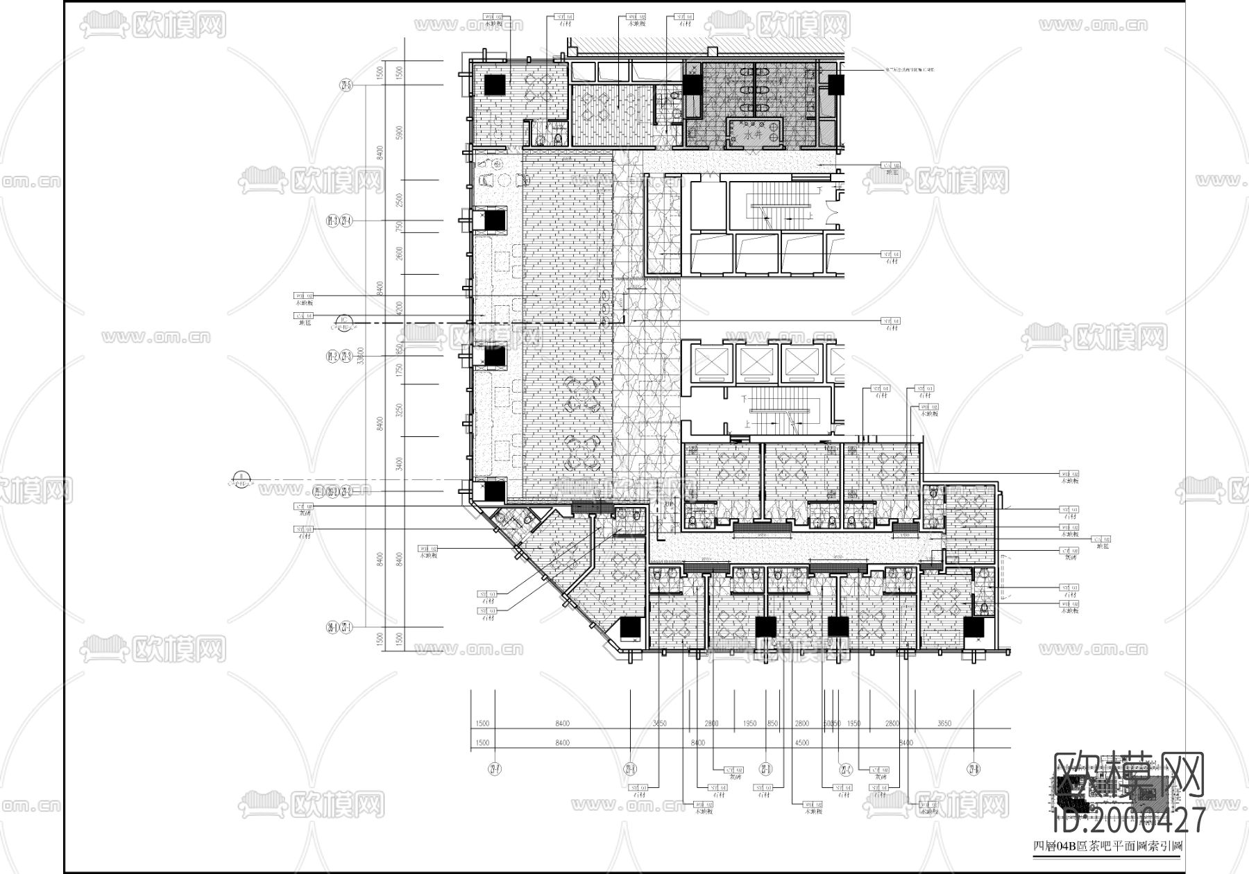 700㎡茶楼棋牌室cad施工图下载（渲染图3）