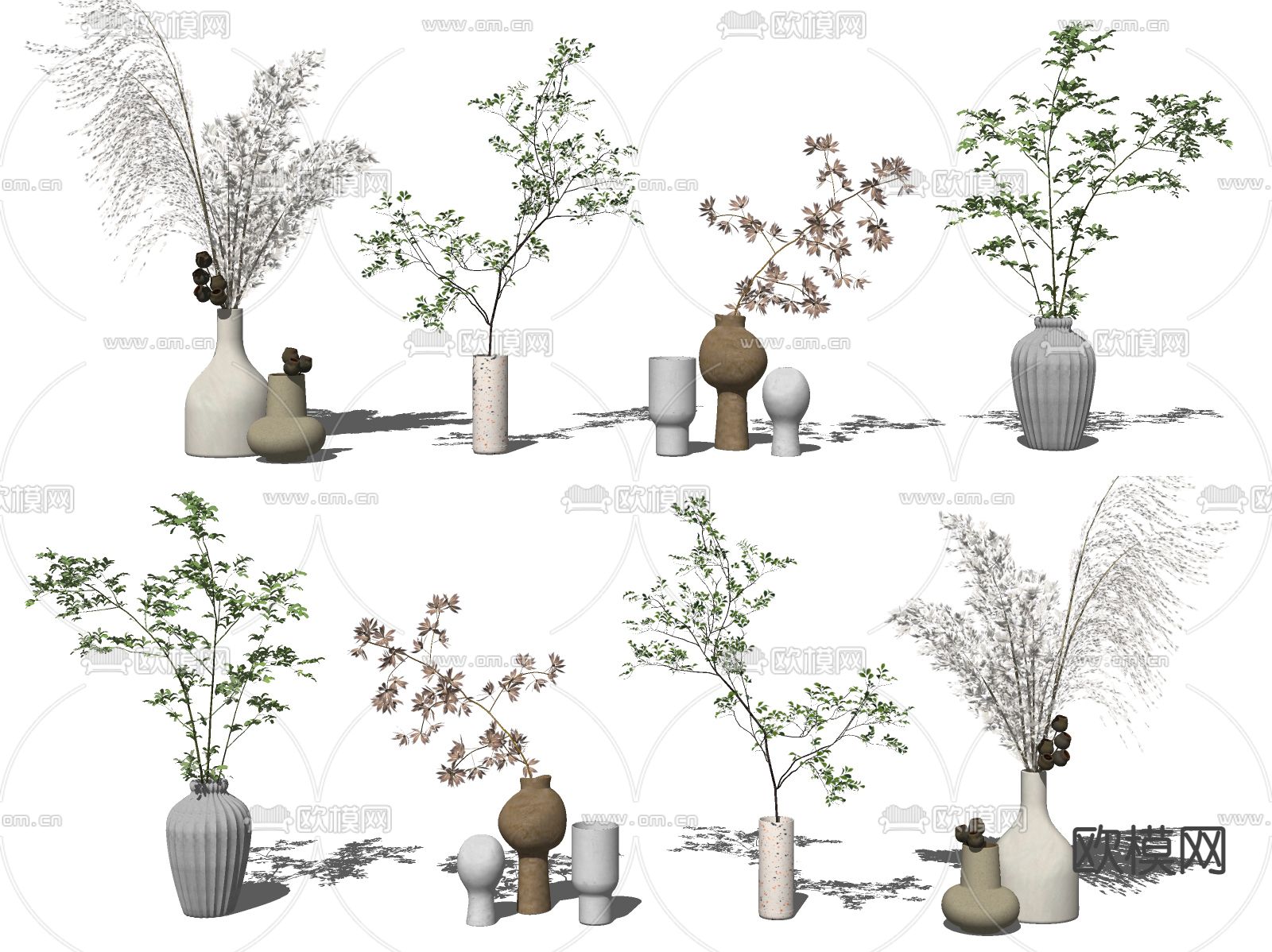 现代绿植花瓶su模型