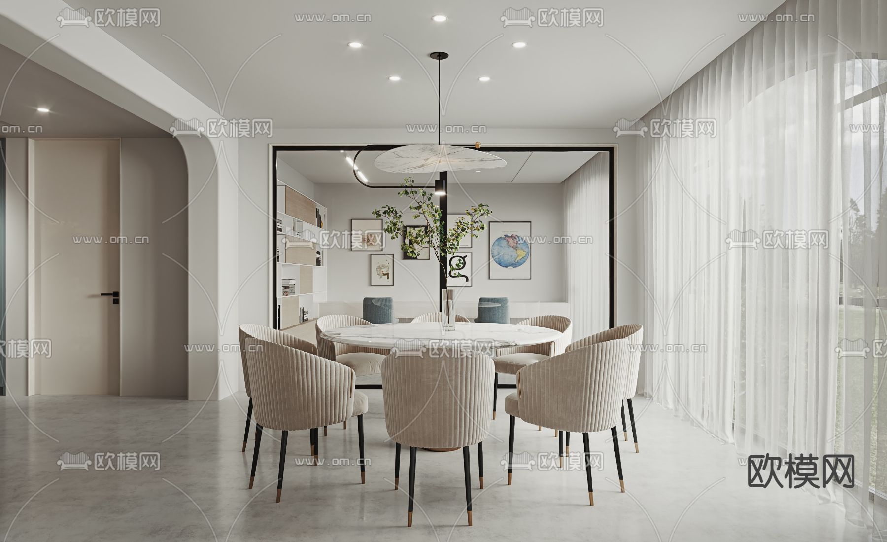 侘寂风餐厅su模型下载（渲染图2）